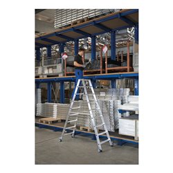 MUNK Aluminium-Stufenstehleiter beidseitig begehbar mit Rollen