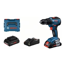 Bosch Akku-Bohrschrauber GSR 18V-55, 2x 4,0Ah ProCORE18V, Ladegerät – 2-teiliges Set mit TiN-Bohrer-, Säge- & Bit-Set, 100-tlg
