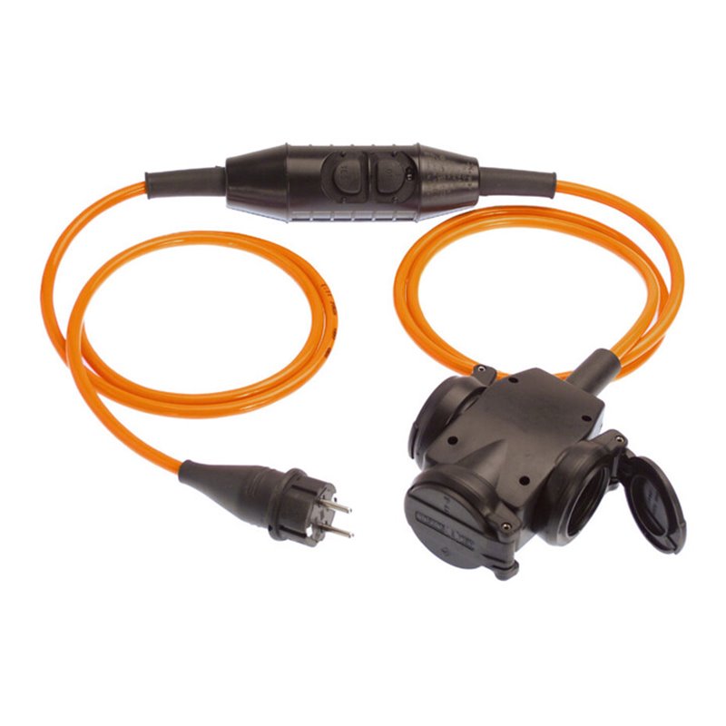Verlängerung, PRCD-S, 3m Kabel H07BQ-F3G2,5 orange IP 44, 3-Wege-Kupplung mit