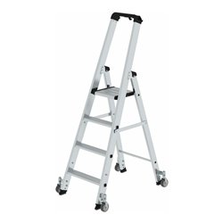 MUNK Aluminium-Stufenstehleiter einseitig begehbar mit Rollen