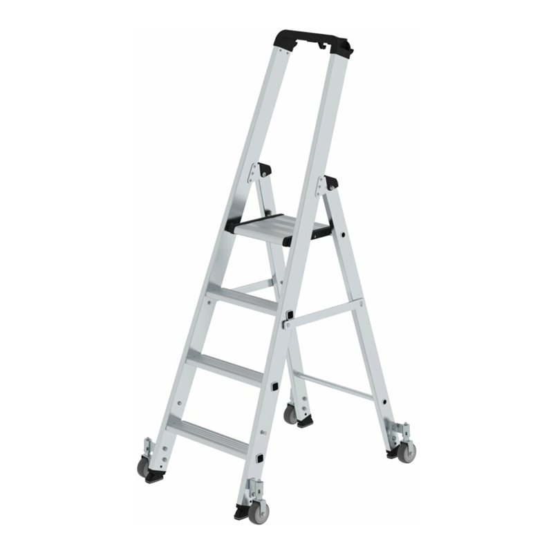 MUNK Aluminium-Stufenstehleiter einseitig begehbar mit Rollen