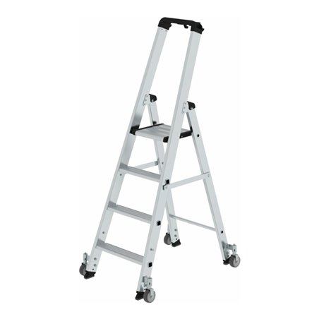 MUNK Aluminium-Stufenstehleiter einseitig begehbar mit Rollen