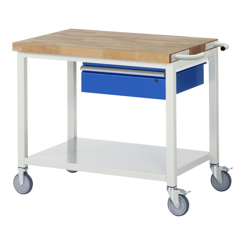 Rau fahrbare Werkbank mit Ablageboden und Schublade 880 mm 700 mm Buche-Massiv-Platte
