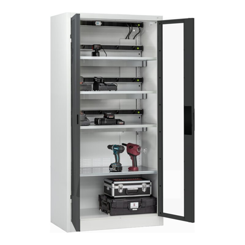 C+P Akkuladeschrank mit Lüftung Acurado, 1950x930x500mm, 7035/7016