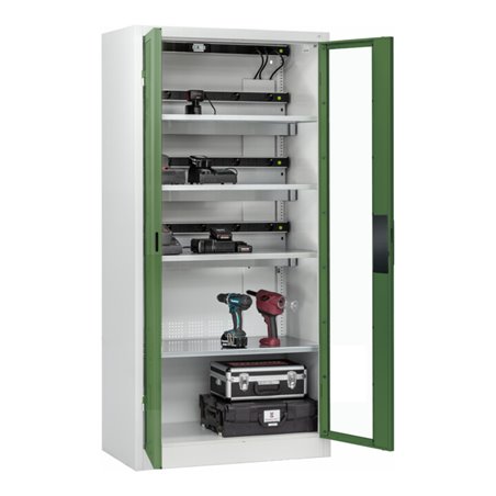 C+P Akkuladeschrank mit Lüftung Acurado, 1950x930x500mm, 7035/6011