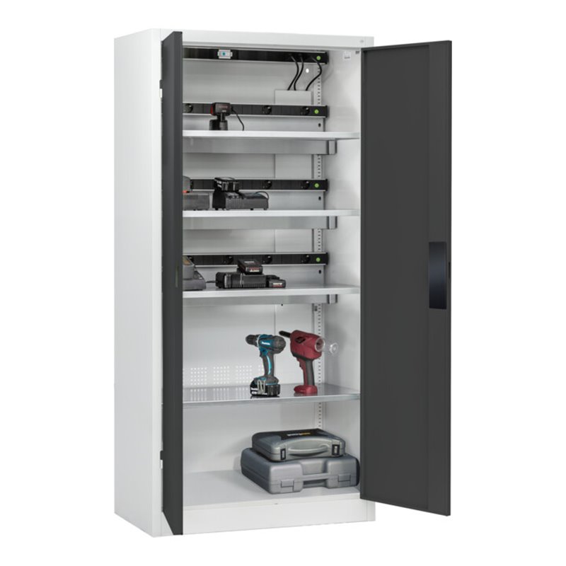 C+P Akkuladeschrank mit Lüftung Acurado, 1950x930x500mm, 7035/7016