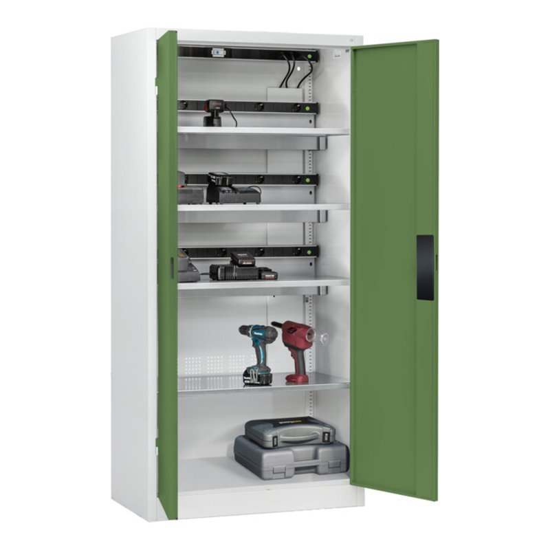 C+P Akkuladeschrank mit Lüftung Acurado, 1950x930x500mm, 7035/6011