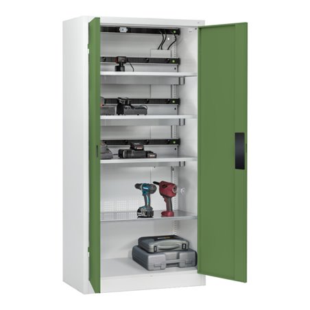 C+P Akkuladeschrank mit Lüftung Acurado, 1950x930x500mm, 7035/6011