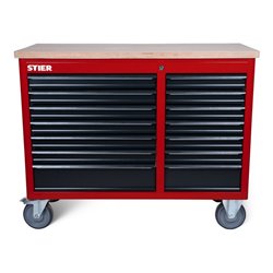 STIER Fahrbare Werkbank XXL, doppelt mit 14 Schubladen, leer