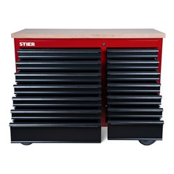 STIER Fahrbare Werkbank XXL, doppelt mit 14 Schubladen, leer