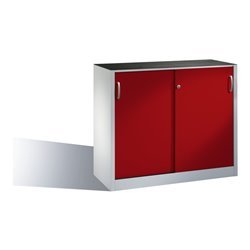 C+P Werkzeug-Beistellschrank mit Schiebetüren innen 1 Boden Front Rubinrot Korpus Lichtgrau