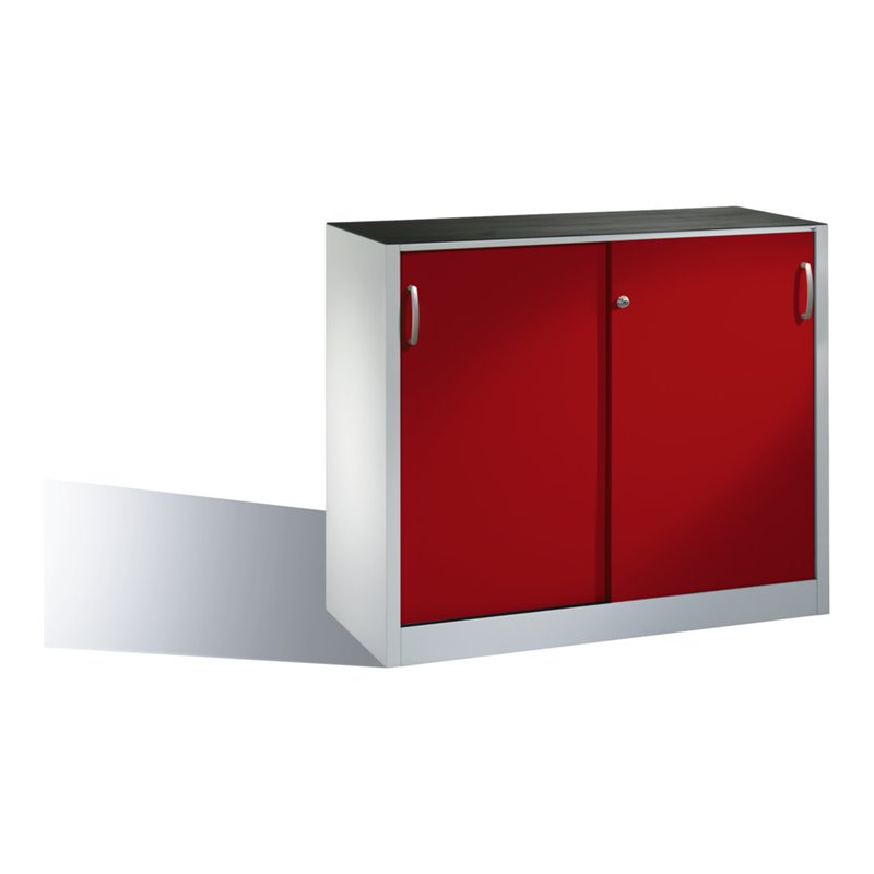 C+P Werkzeug-Beistellschrank mit Schiebetüren innen 1 Boden Front Rubinrot Korpus Lichtgrau