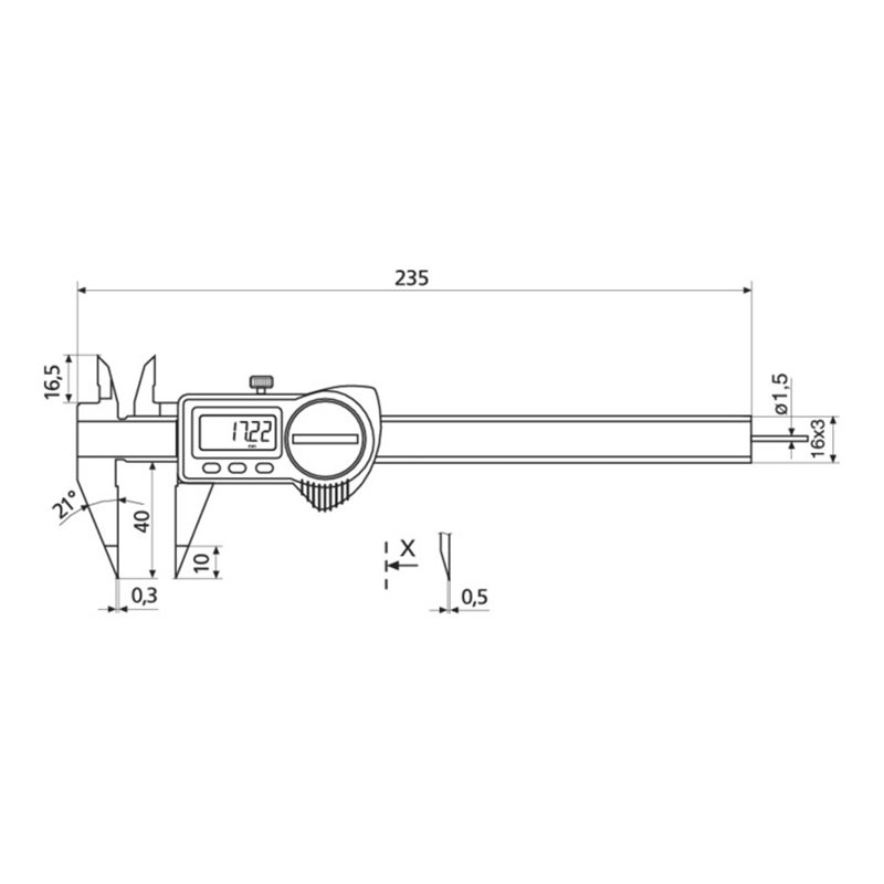 Helios-Preisser Digitaler Tiefenmessschieber IP67 spitze Messschenkel, 150x40mm