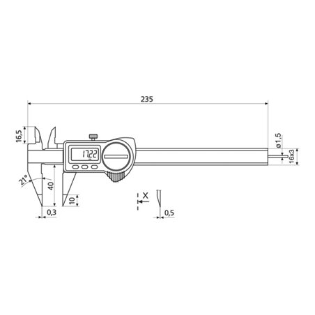 Helios-Preisser Digitaler Tiefenmessschieber IP67, feine Messspitzen, 150x40 mm