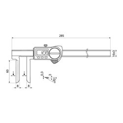Helios-Preisser Digitaler Tiefenmessschieber IP67, mit Kreuzschnäbel 60mm 10-200mm