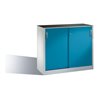 C+P Werkzeug-Beistellschrank mit Schiebetüren innen 1 Boden Front Lichtblau Korpus Lichtgrau