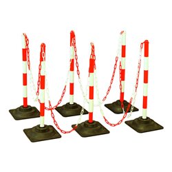 TEMKA Kettenpfosten-Set EcoMax mit 10 m Absperrkette 3x rot/weiß, 3x weiß/rot, 6x