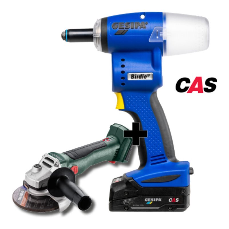 Gesipa Blindniet SET Birdie mit Schliff, Blindnietgerät und Winkelschleifer mit Akku und Ladegerät