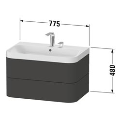 Duravit Möbelwaschtisch Happy D.2 Plus 77,5x49cm, 1 HL, graph matt, 2 Schubk.