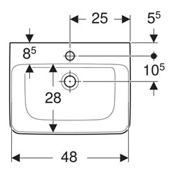 Geberit Handwaschbecken Renova Plan 50x38cm, Hahnl. mit., o. Überlauf, weiß
