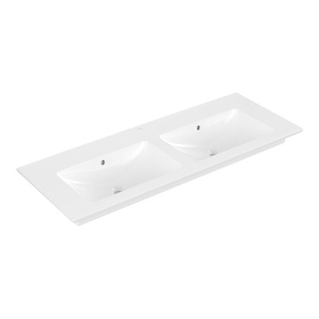 V&B Möbel-Doppelwaschtisch VENTICELLO 130x50cm, o. HL, m Überlauf, weiß C-plus