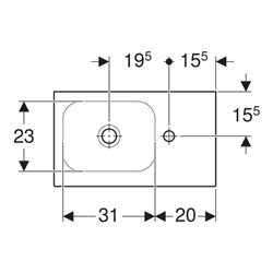Geberit Handwaschbecken iCon Light 53x31cm, o Ü, HL + Ablagefl. re, we. ma