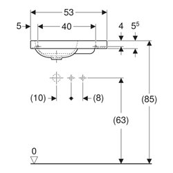 Geberit Handwaschbecken iCon Light 53x31cm, o Ü, HL + Ablagefl. re, we. ma