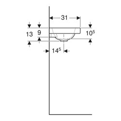Geberit Handwaschbecken iCon Light 53x31cm, o Ü, HL + Ablagefl. re, we. ma