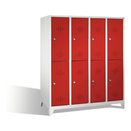 C+P Doppelstockspind Classic auf Füßen 8 Fächer Front Rubinrot Korpus Lichtgrau
