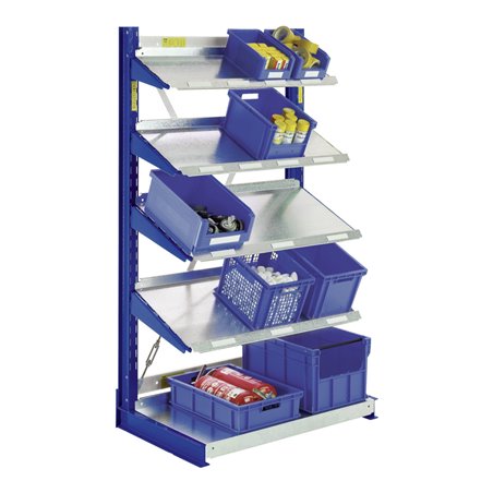 Bito Kragarmregale Typ L mit Schrägböden, zweiseitige Nutzung, enzianblau