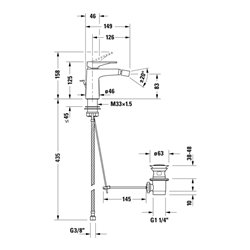 Duravit Bidet-Einhebelmischer Tulum Ausl. 126mm, m Zugst.-Ablaufgarn., chrom