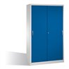 C+P Werkzeugschrank mit Schiebetüren innen 4 Böden Front Enzianblau Korpus Lichtgrau