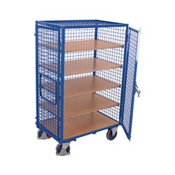 VARIOfit Etagenwagen fest verschweißt, 4 Etagenböden, Drahtgitterwände, Doppelflügeltür mit Basquille-Verschluss