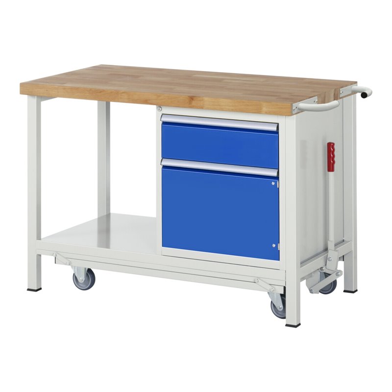 Rau Werkbank mit absenkbarem Fahrgestell 8152 880 mm Buche-Massiv-Platte 700 mm