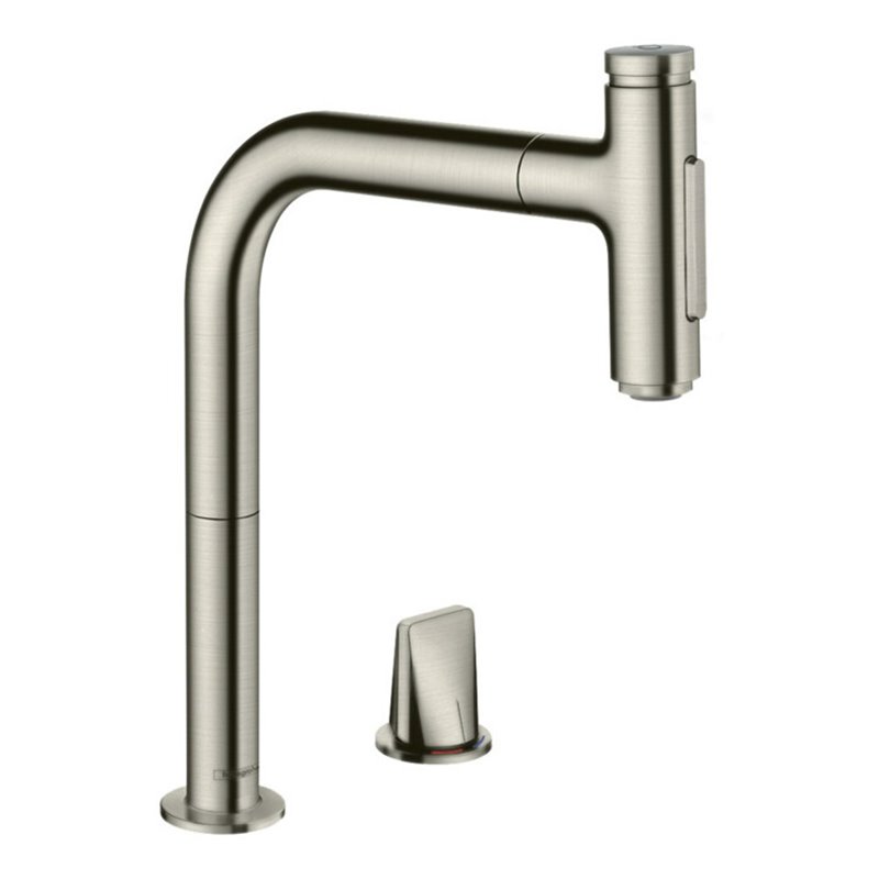 hansgrohe 2-Loch-Spültisch-Einhebelmischer 200 Metris Sel. M71 m Ausziehbr., 2jet, sBox, Edelstahl-Optik