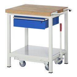 Rau Werkbank mit absenkbarem Fahrgestell 8001 880 mm Buche-Massiv-Platte 700 mm