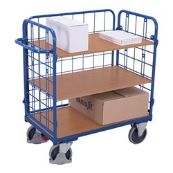 VARIOfit Etagenwagen, niedrig, 3 Gitterwände, 3 Ladeflächen