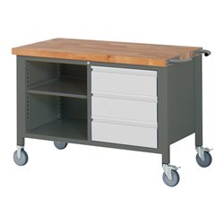 STIER Fahrbare Werkbank Premium mit 3 Schubladen und einem offenen Fach