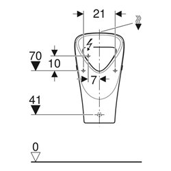 Geberit Urinal Renova we., trigonal, Zul. v ob, Abg. n hinten