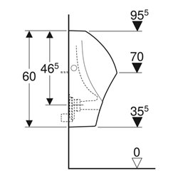 Geberit Urinal Renova we., trigonal, Zul. v hi., Abg. n hinten