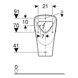Geberit Urinal Renova we., trigonal, Zul. v hi., Abg. n hinten