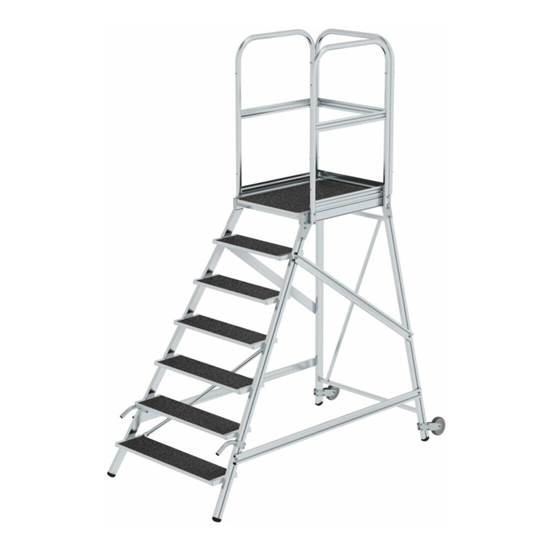 MUNK Podesttreppe einseitig begehbar mit Rollen& Griffen Korrundbesch. R13 8 Stufen