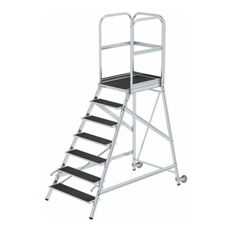 MUNK Podesttreppe einseitig begehbar mit Rollen& Griffen Korrundbesch. R13 8 Stufen