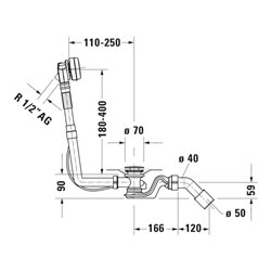Duravit Ab-/Überlaufgarnitur Quadroval d 5,2cm, mit Wanneneinlauf, chrom