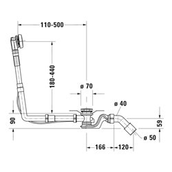 Duravit Ab-/Überlaufgarnitur Quadroval Bodenzuglänge 65cm, d 5,2cm, chrom