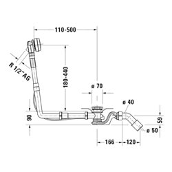 Duravit Ab-/Überlaufgarnitur Quadroval Zug 65cm, d 5,2cm, m Wanneneinlauf, chr
