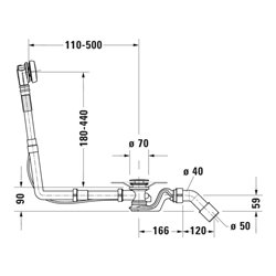 Duravit Ab-/Überlaufgarnitur Quadroval Zug 65cm, d 5,2cm, m flex Abl-Schl., chr