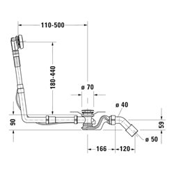 Duravit Ab-/Überlaufgarnitur Quadroval Bodenzuglänge 85cm, d 5,2cm, chrom