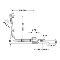 Duravit Ab-/Überlaufgarnitur Quadroval Zug 85cm, d 5,2cm, m Wanneneinlauf, chr