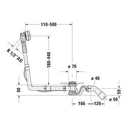 Duravit Ab-/Überlaufgarnitur Quadroval Zug 85cm, d 5,2cm, m Wanneneinlauf, chr
